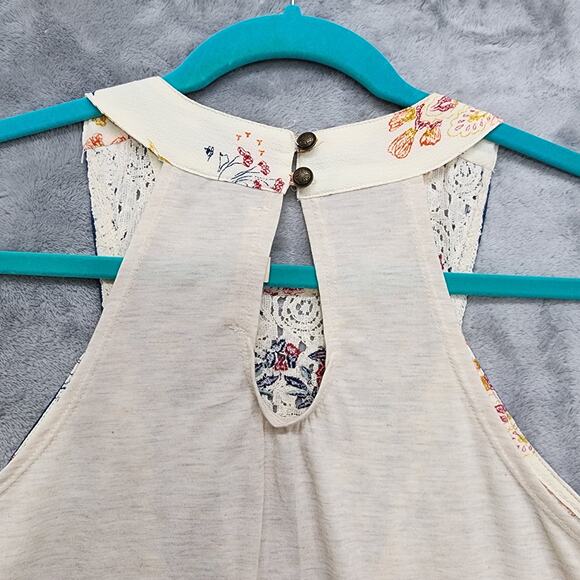 JOLT Top Womens S Cream Floral Crochet Embroidered Trim Sleeveless Halter Tank - Picture 5 of 12